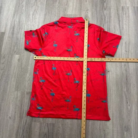 Yatta Golf Polo Shirt Men's Medium Animal Print Flamingos Stretch Golfing Sports - Picture 7 of 8